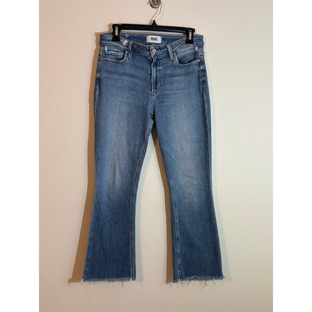 PAIGE Colette Crop Flare Jeans Womens Size 29 Medium Blue High Rise Raw
